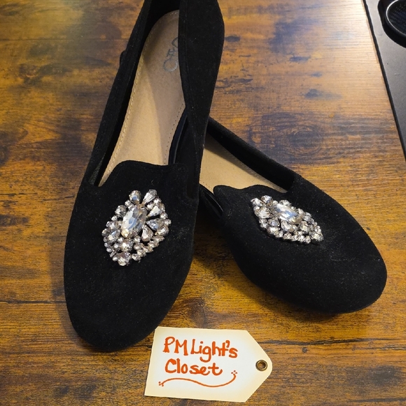 Cato Shoes - Cato Black Loafers with Crystal Embellishments 8 1/2M
